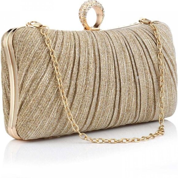 Clutch Purse for Women Pleated Glitter Evening Clutch Purses with Rhinestone Eve - Picture 1 of 9